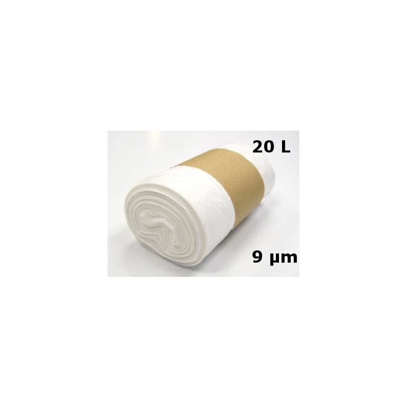 Sac poubelle PEHD - Blanc 20L 9µ 240+(2x105)x480mm (x1000) Sac poubelle PEHD - Blanc 20L 9µ 240+(2x105)x480mm (x1000)