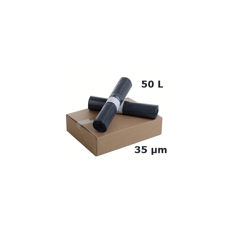 Sac poubelle PEBD - Noir 50L 35µ 380+(2x150)x750 mm (x200) Sac poubelle PEBD - Noir 50L 35µ 380+(2x150)x750 mm (x200)