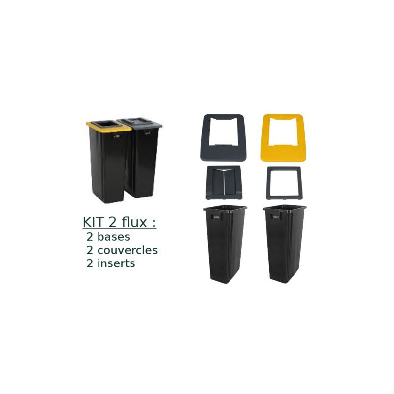 Conteneur PB 2x80L biflux Noir - Couvercles jaune et gris Conteneur PB 2x80L biflux Noir - Couvercles jaune et gris