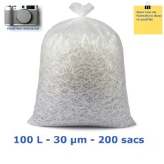 Sac poubelle PEBD - Transparent 100L 30µ 820x850 mm (200 sacs)