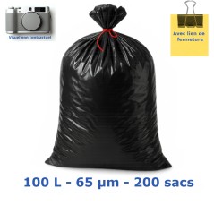 Sac poubelle PEBD Noir 100L 65µ 820x850 mm (200 sacs)