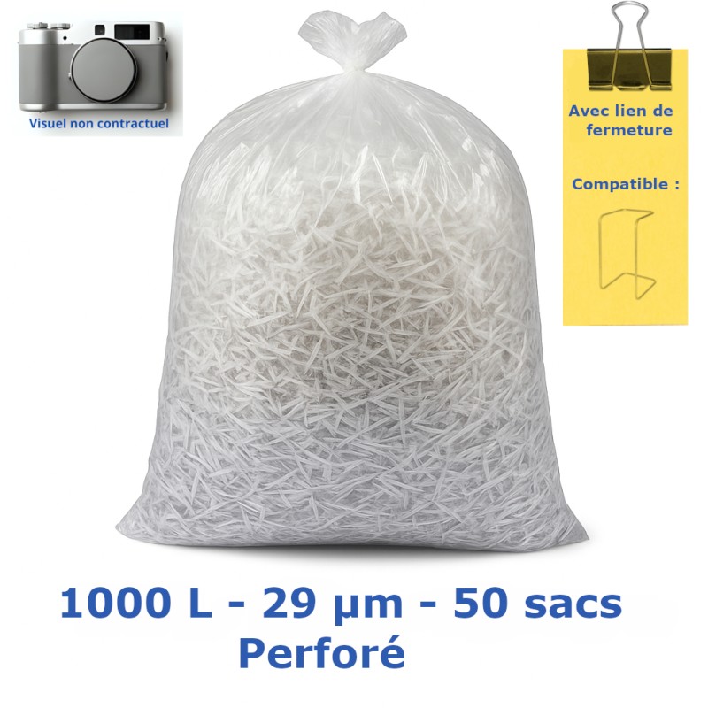Sac poubelle perforé transparent ép29µm 1000L (x50)