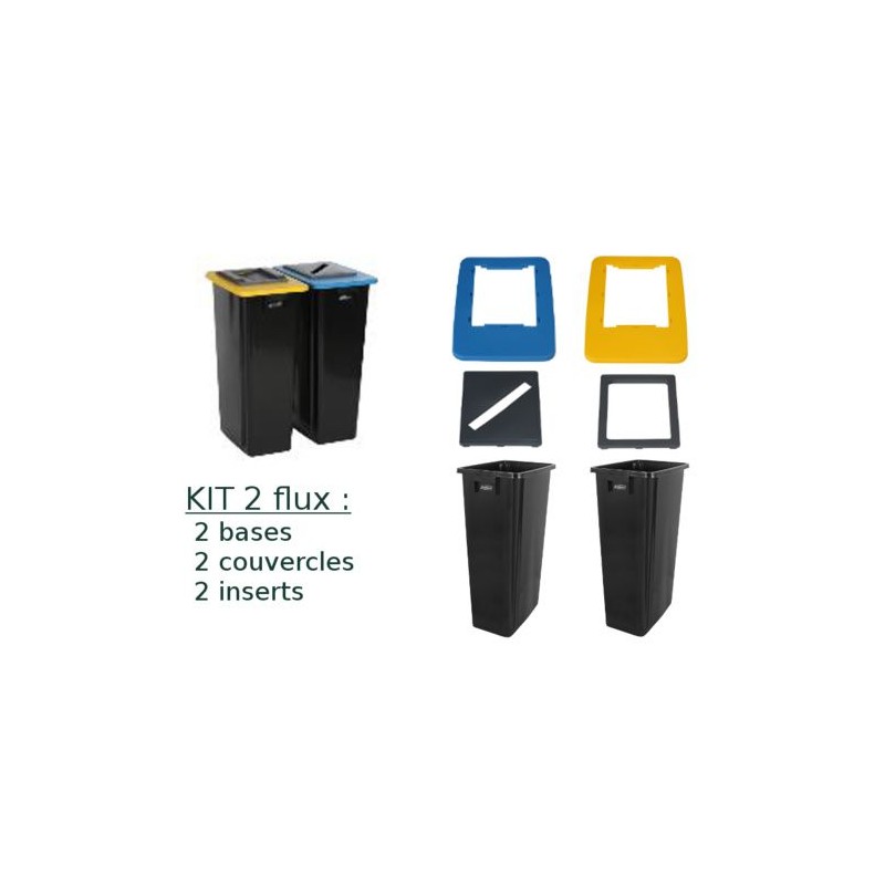 Conteneur PB 2x80L biflux - Couvercles jaune et bleu Conteneur PB 2x80L biflux - Couvercles jaune et bleu