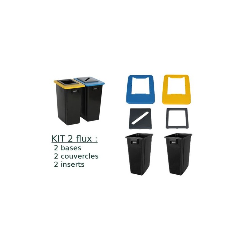 Conteneur PB 2x60L biflux - Couvercles jaune et bleu Conteneur PB 2x60L biflux - Couvercles jaune et bleu