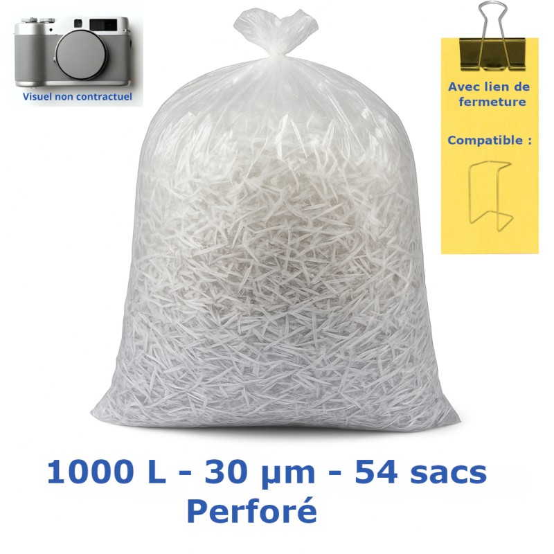Sacs-poubelle 1000L Transp perf. 30µ 1350x2250 mm (54 sacs)