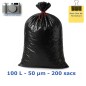 Sac poubelle PEBD Noir 100L 50µ 820x850 mm (200 sacs)