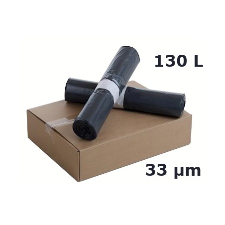 Sac poubelle PEBD Noir 130L 33µ 800x1150mm (200 sacs)