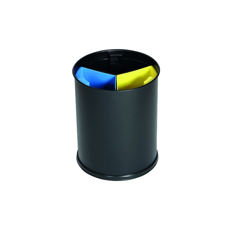 Poubelle de tri sélectif 3 flux - 13L - 3 bacs - Coloris Noir Poubelle de tri sélectif 3 flux - 13L - 3 bacs - Coloris Noir