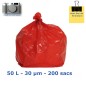Sac poubelle PEBD Rouge 50L 30µ LS 680x750mm (200 sacs)