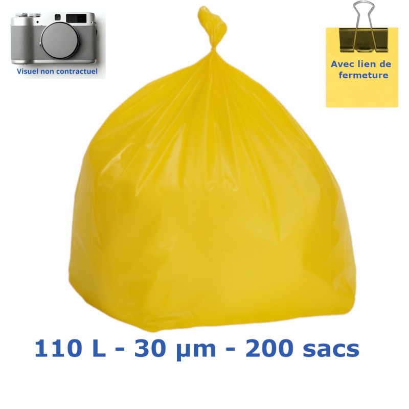 Sac poubelle 110L Jaune 30µ 700x1050 mm (200 sacs)