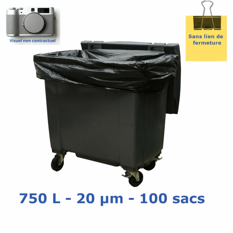 Housse conteneur 750L Noir 20µ 1930x1500 mm (100 sacs)