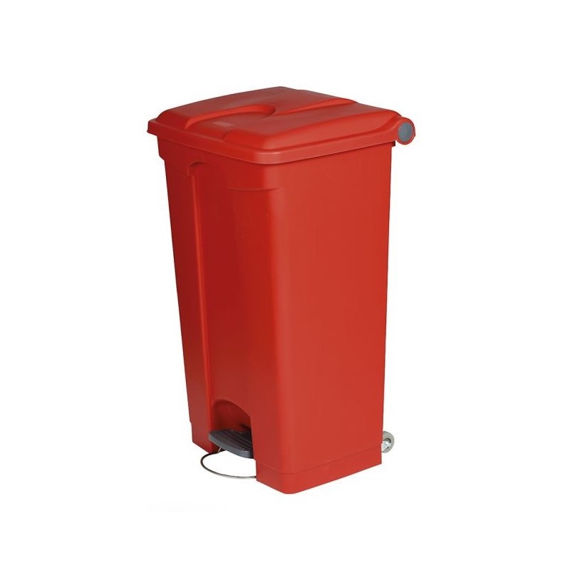 Collecteur a pedale avec couvercle 90L - Rouge/Rouge