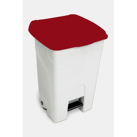 Collecteur a pedale avec couvercle 80L - Blanc/Rouge