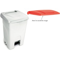 Collecteur a pedale avec couvercle 80L - Blanc/Rouge