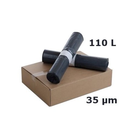 Sac poubelle PEBD - Noir 110L 35µ 400+(2x140)x1050 mm (x200)