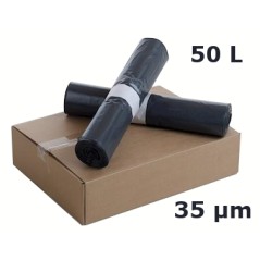 Sac poubelle PEBD - Noir 50L 35µ 380+(2x150)x750 mm (x200)