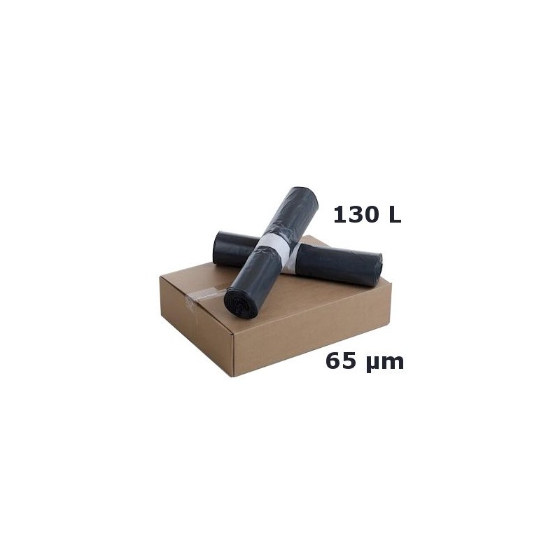 Sac poubelle PEBD - Noir 130L 65µ 500+(2x150)x1150 mm (x100)