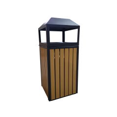 Corbeille cendrier 70L - Aspect acier bois - Ouverture peripherique