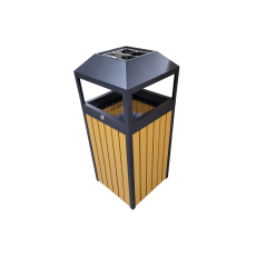 Corbeille cendrier 70L - Aspect acier bois - Ouverture peripherique