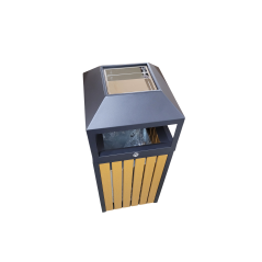 Corbeille cendrier 70L - Aspect acier bois - Ouverture peripherique