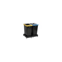 Conteneur PB 2x60L biflux avec chariots - Couvercles jaune et bleu