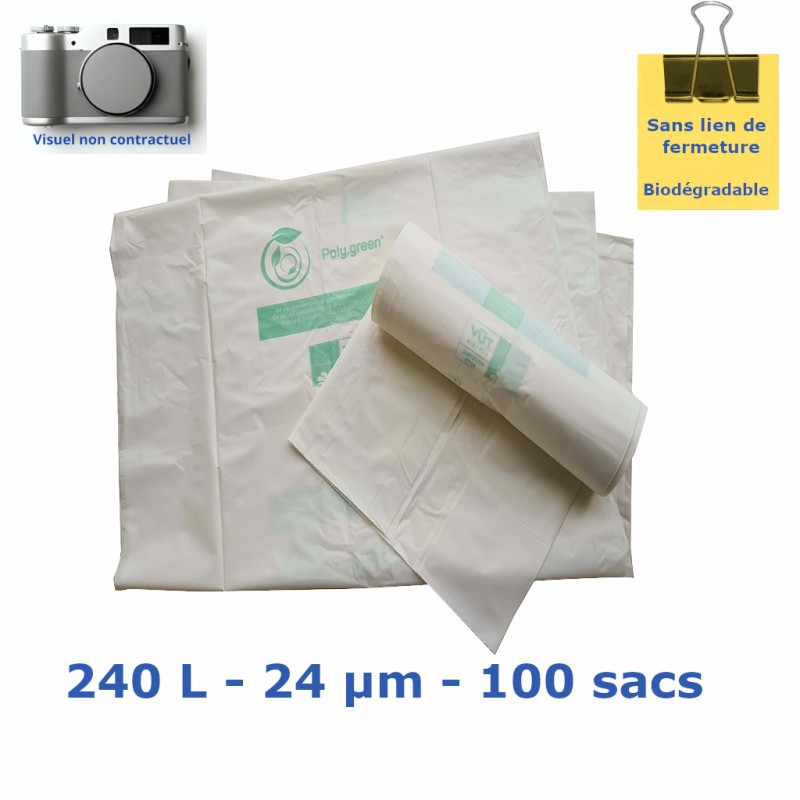 Housse type 240L Blanc biodégradable 24µ 1200x1400 mm (100 sacs) Housse type 240L Blanc biodégradable 24µ 1200x1400 mm (100 sacs)
