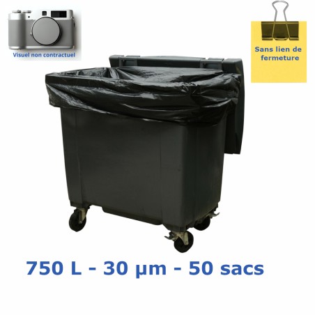 Housse conteneur 750L Noir 30µ 1930x1500 mm (50 sacs)