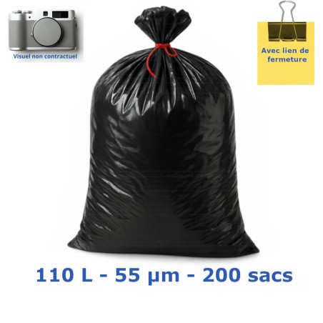 Sac poubelle PEBD Noir RENF+ 110L 55µ 700x1050mm (200 sacs)