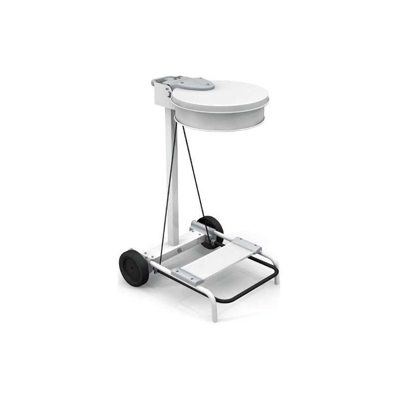 Chariot porte sac 100/130L Blanc avec roues et pedale