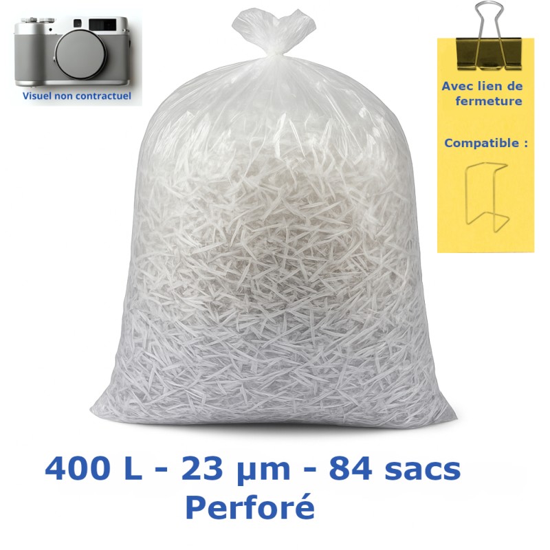 Sac poubelle Transp perforé 400L 23µ 940x1930 mm (84 sacs)