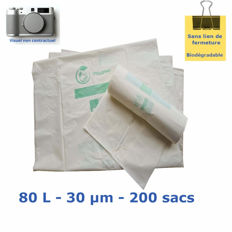 Sac poubelle 80L biodegradable Blanc 30µ 790x800 (200 sacs) Sac poubelle 80L biodegradable Blanc 30µ 790x800 (200 sacs)