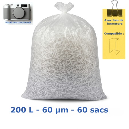 Sac poubelle Semi-Transp 200L 90µ 820x1400 mm (60 sacs)