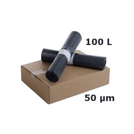 Sac poubelle PEBD Noir 100L 50µ 820x850 mm (200 sacs)