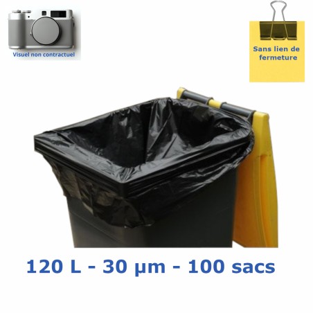 Housse conteneur 120L Noir 30µ 900x1200 mm (100 sacs)