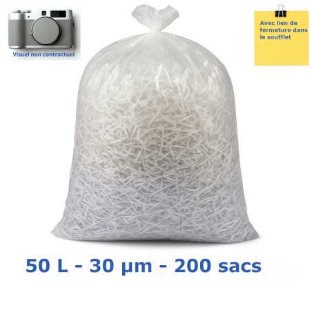 Sac poubelle PEBD - Transparent 50L 30µ 680x750 mm (200 sacs)