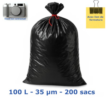 Sac poubelle PEBD - Noir 100L 35µ 820x850 mm (200 sacs)
