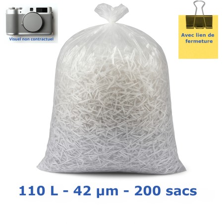 Sac poubelle renforce 110L transparent 42µ (200 sacs)