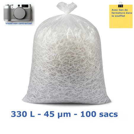 Sac poubelle renforcé 330L transparent 45µ (100 sacs)