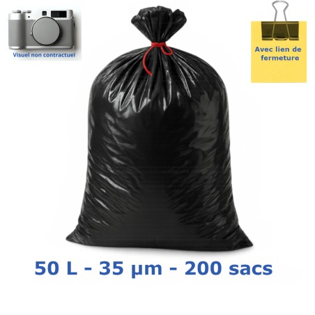 Sac poubelle PEBD Noir 50L 35µ 680x750 mm (200 sacs)
