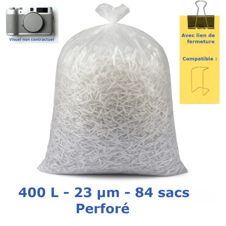 Sac poubelle Transp perforé 400L 23µ 940x1930 mm (84 sacs)