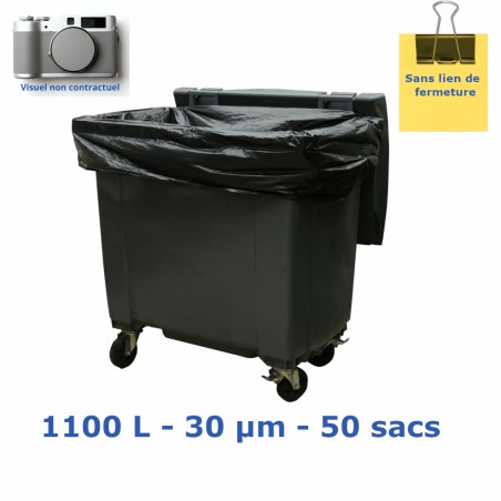 Housse conteneur 1100L Noir 30µ 2250x1750 mm (50 sacs)