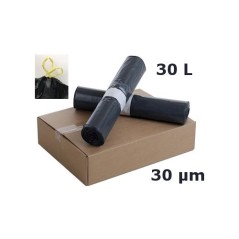 Sac poubelle PEBD Noir lien coulissant 30L 30µ 500x650 mm (100 sacs)