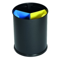 Corbeille tri sélectif 3 flux - 13L - 3 bacs - Coloris Noir