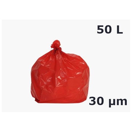 Sac poubelle PEBD Rouge 50L 30µ LS 680x750mm (200 sacs)