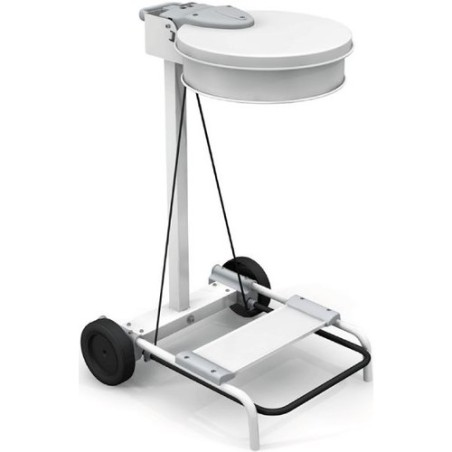 Chariot porte sac 100/130L Blanc avec roues et pedale