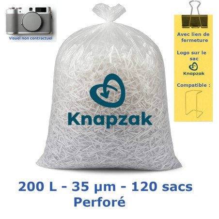 Sac poubelle 200L Transp.perf.logo 35µ 820x1400 mm (120 sacs)