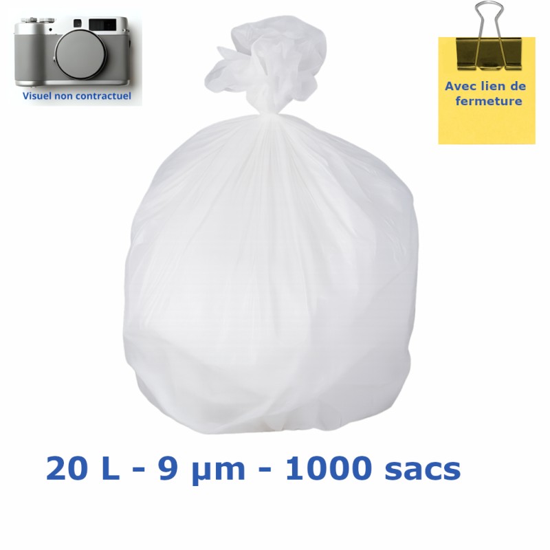 Sac poubelle PEHD - Blanc 20L 9µ 450x480mm (1000 sacs) Sac poubelle PEHD - Blanc 20L 9µ 450x480mm (1000 sacs)