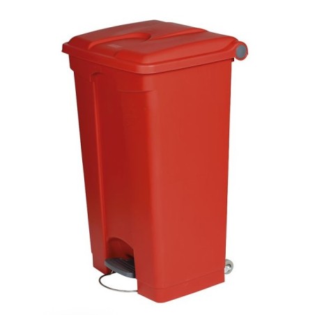 Collecteur a pedale avec couvercle 90L - Rouge/Rouge