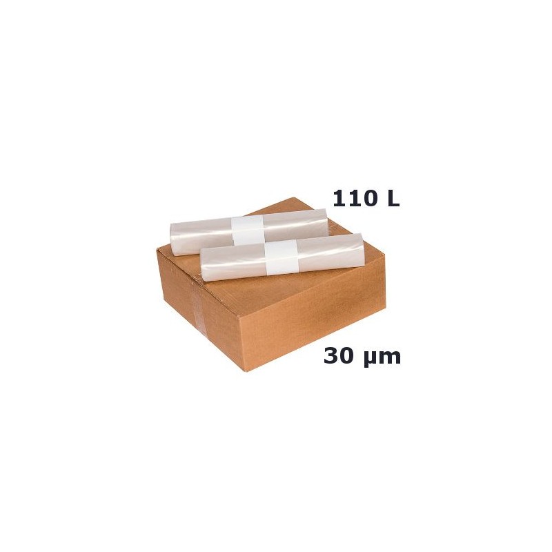 Sac poubelle PEBD - Transparent 110L 30µ 384+(2x158)x1050 mm (x200) Sac poubelle PEBD - Transparent 110L 30µ 384+(2x158)x1050 mm (x200)