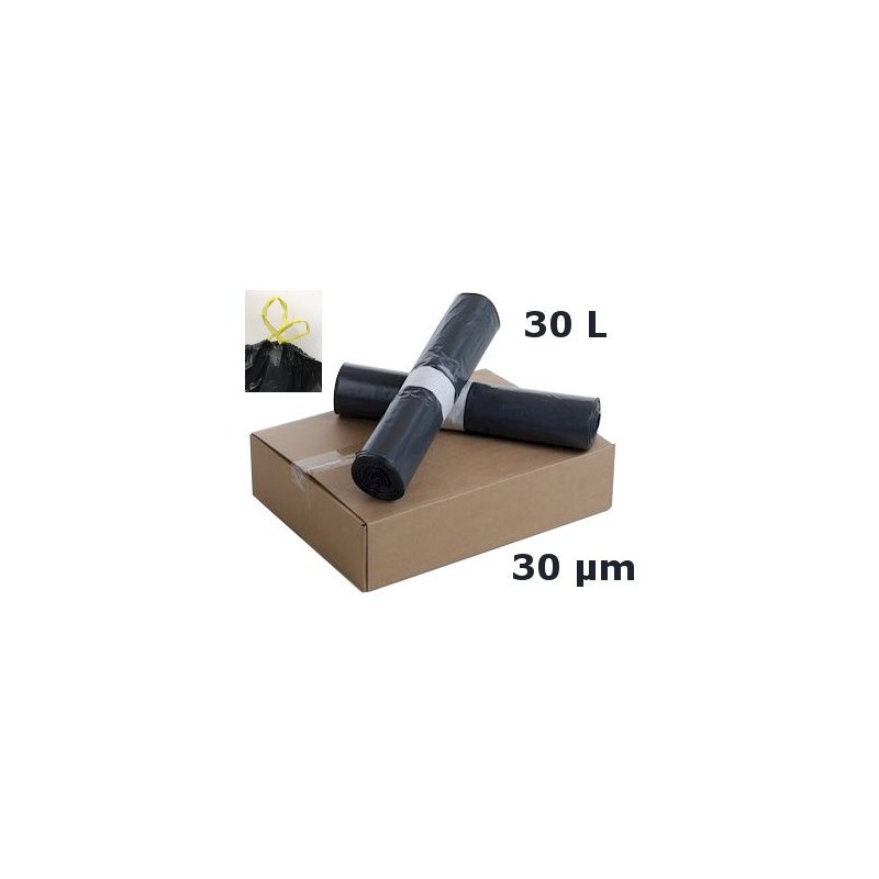 Sac poubelle PEBD lien coulissant - Noir 30L 30µ 500x650 mm (x100) Sac poubelle PEBD lien coulissant - Noir 30L 30µ 500x650 mm (x100)